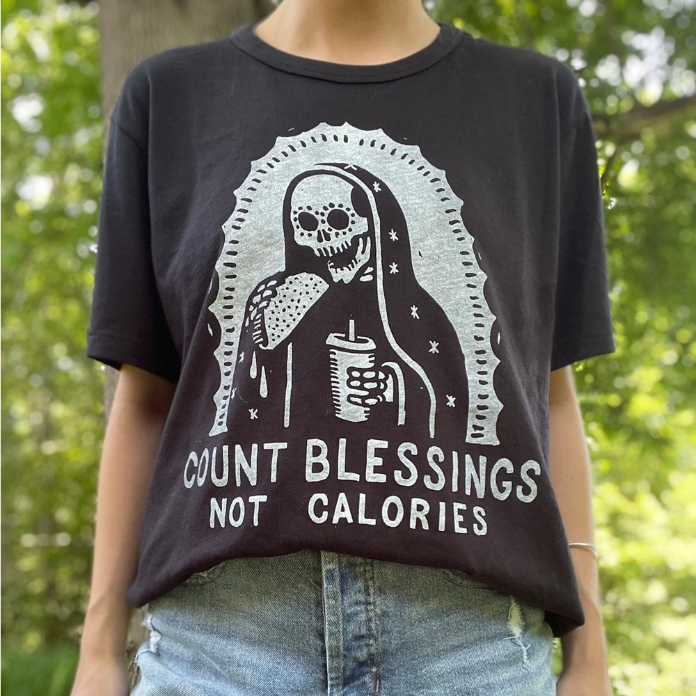 Count Blessings Not Calories Boyfriend Graphic Tee
